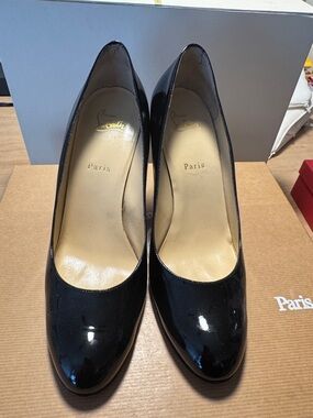 Christian Louboutin Black Patent Leather Round Toe Pumps